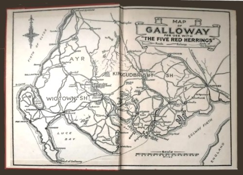 Map of Dumfries & Galloway used as end paper in "Five Red Herrings"